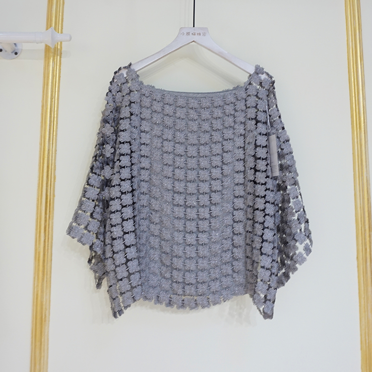 White And Pure Color Embroidery Trumpet Sleeve Lace Shirt Female Hollow Floral Two-piece Suit