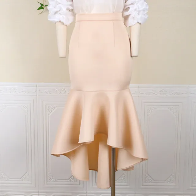 High Waist Bag Hip Asymmetrical Skirt Solid Color Stretch S XXXL Plus Size Women's Skirt Skirt Apricot - Shop at LoveMi