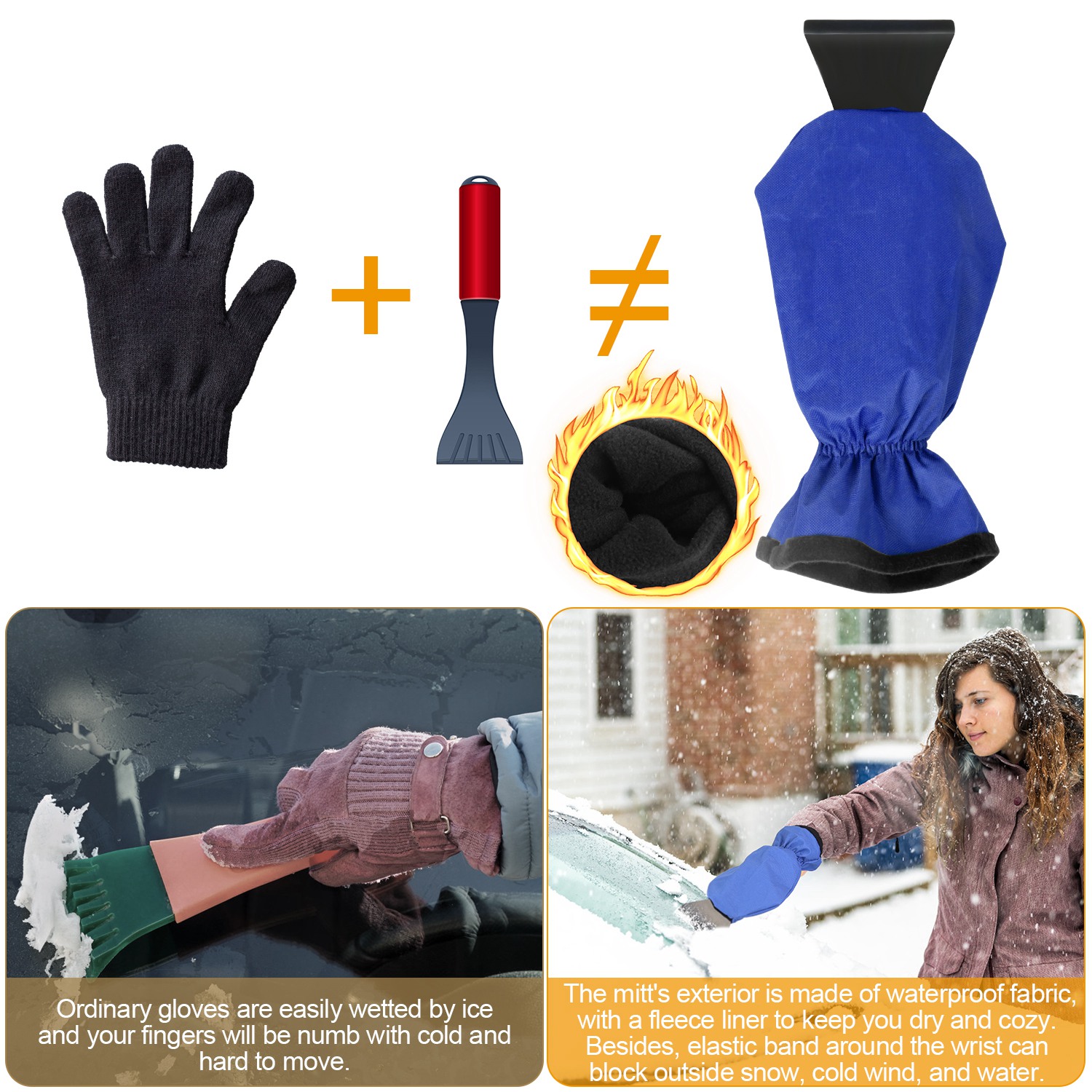 1Pc Ice Scraper Glove Car Windshield Snow Scraper Remover Glove Lined Of Fleece Winter Ice Scraper Mitt Keep Warm image 7