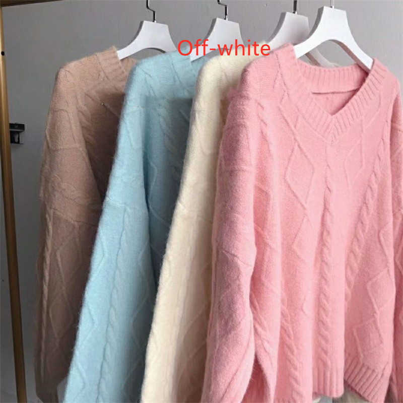 Pure Color Japanese Sweater Pullover Loose Fit Outside V-neck Sweater Top