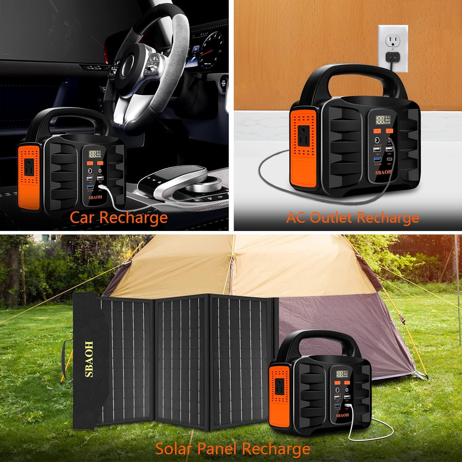 150W Portable Power Station, 155Wh 42000mAh Outdoor Solar Generator 110V AC DC Port, Used For Home Backup, Outdoor RV Camping, Emergency Lithium Battery Power Outage, Black, No Solar Panel — foto 3