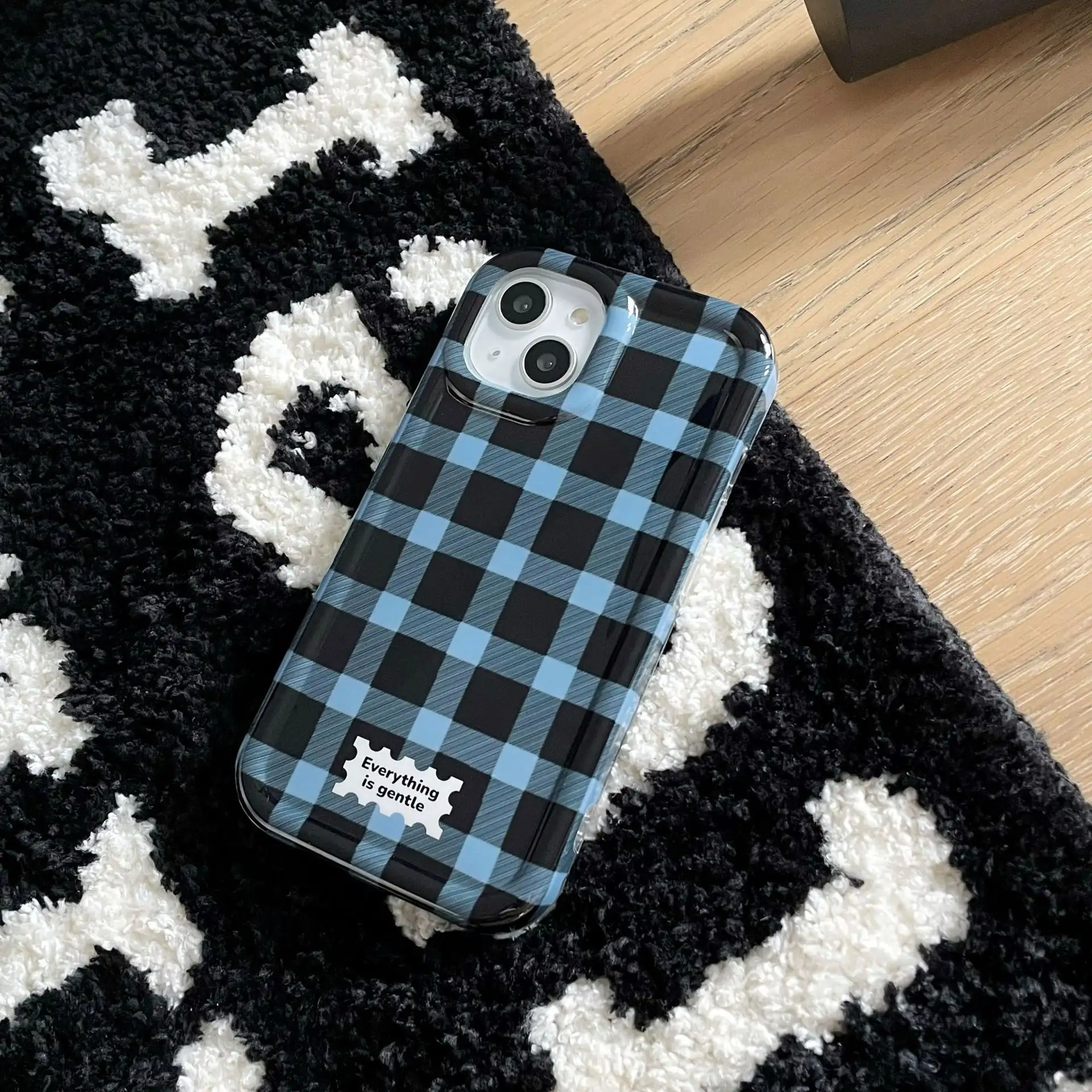 Photo Frame Blue And Black Small Lattice Mobile Phone Case