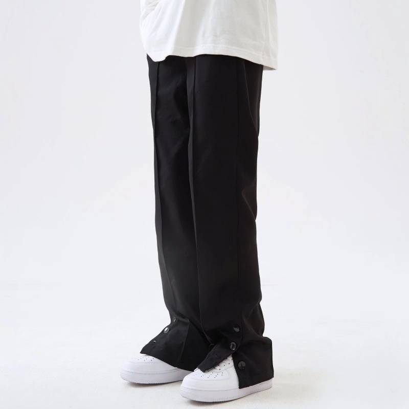 Title 4, Straight Casual Trousers Textured Wide Leg Drap...