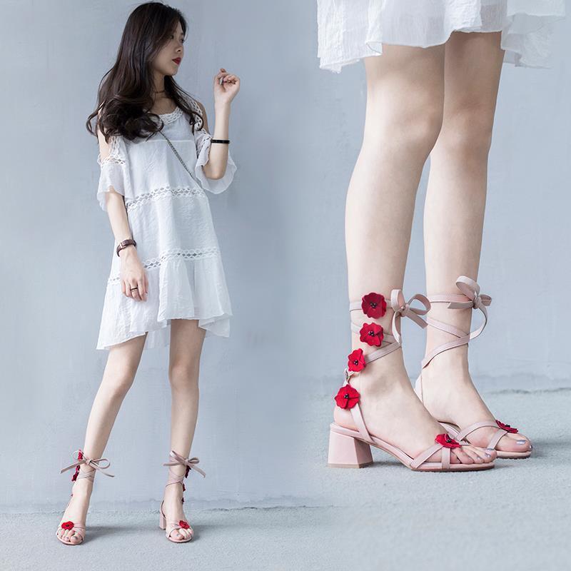 Middle Leather Thick Heel Strap Girls High Heels