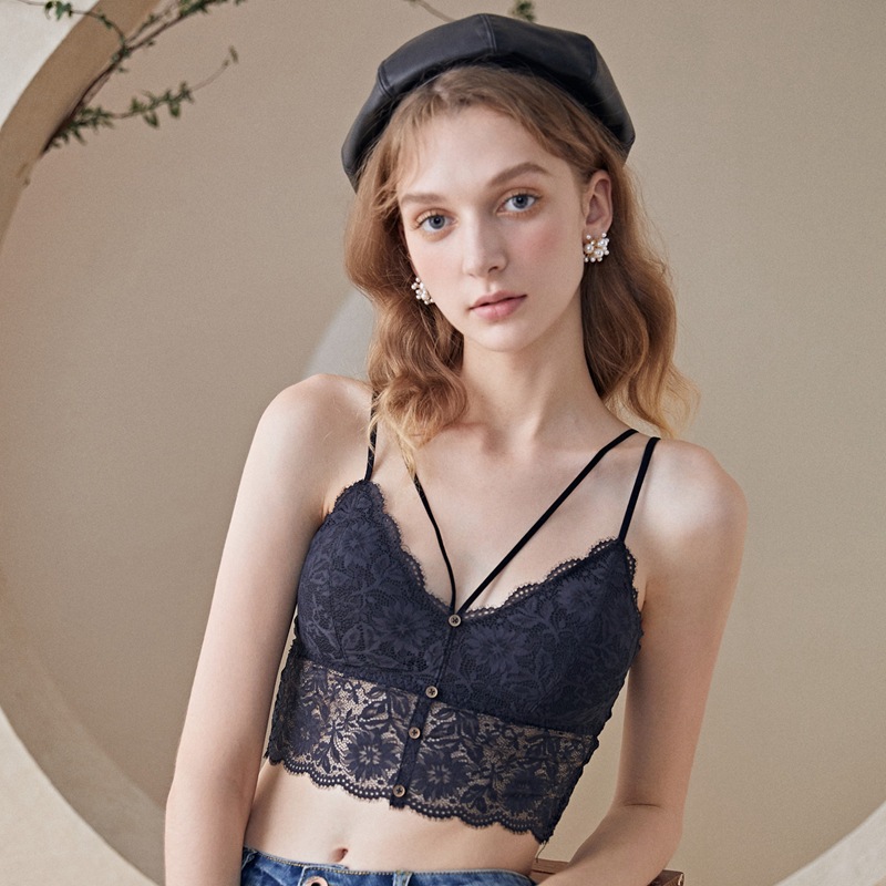 Women's Lace Beauty Back No Steel Rings Push Up Bra Sling Lingerie