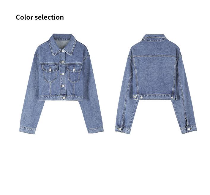 Casual Women's Solid Color Long-sleeved Denim Jacket - Image 2
