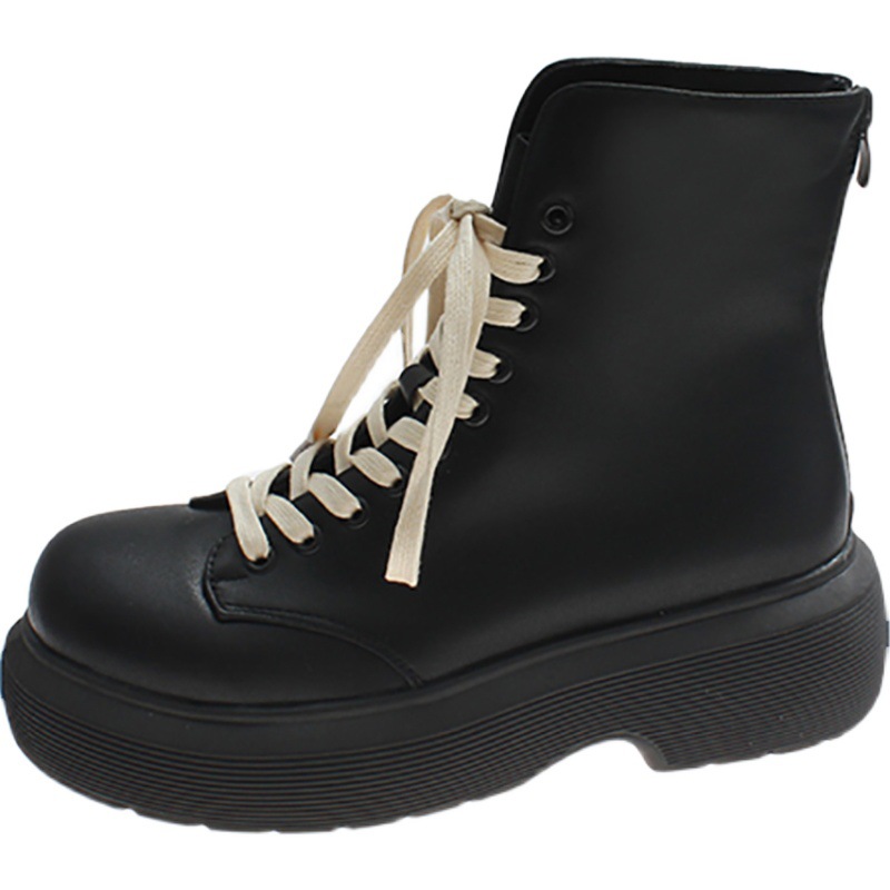 Simple Thick-soled Short Tube Lace-up Women's Boots