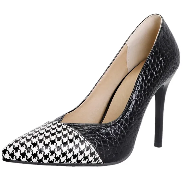High Heels European And American Color Matching Pointed Shallow Mouth Stiletto Shoes Black - Shop at LoveMi