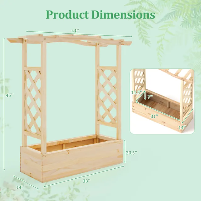 Wooden Raised Garden Bed Planter Box With Trellis And Hanging Roof Natural - Shop at LoveMi