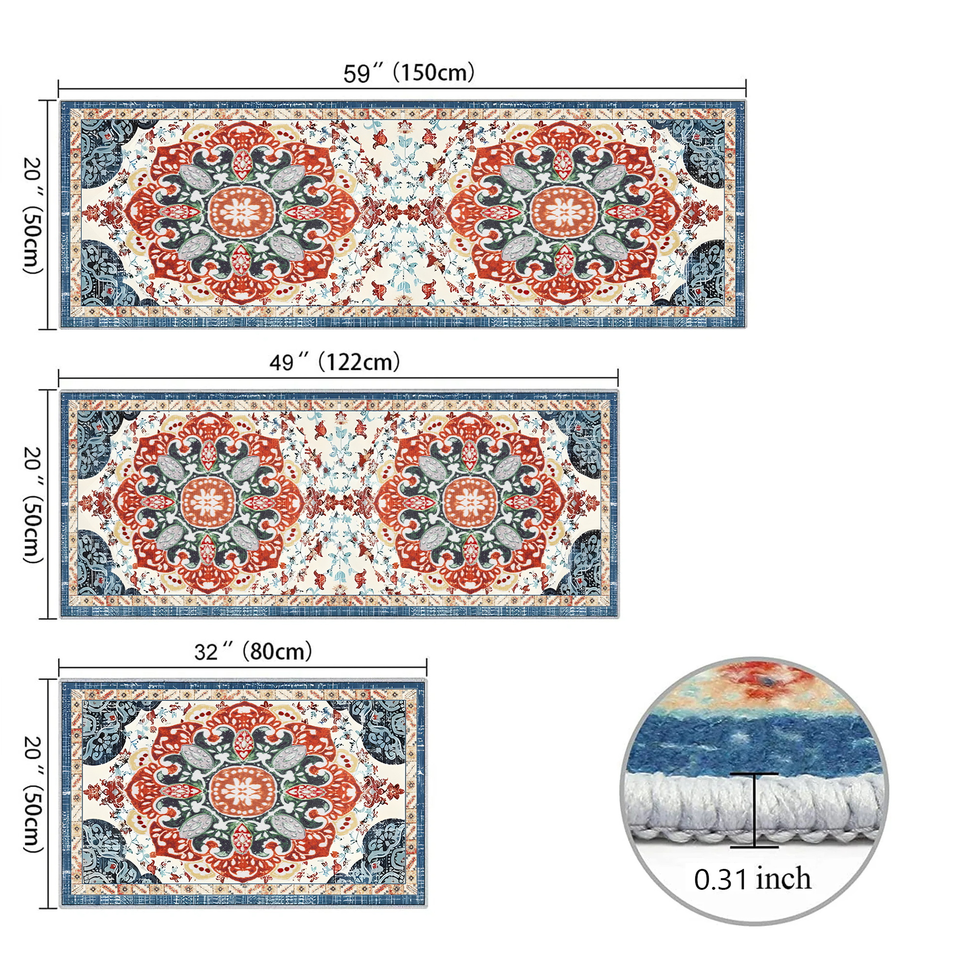 Boho Kitchen Rugs Set Of 3 Washable Throw Rugs With TPR Backing Non Slip Floor Mats Farmhouse Carpet For Kitchen, Laundry Room, Hallway 5