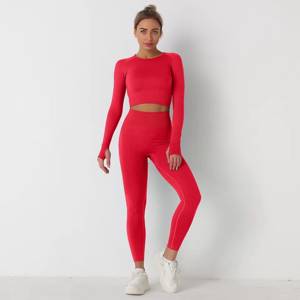 Women's Knitted Seamless Yoga Suit Sports And Fitness Two-Piece Suit