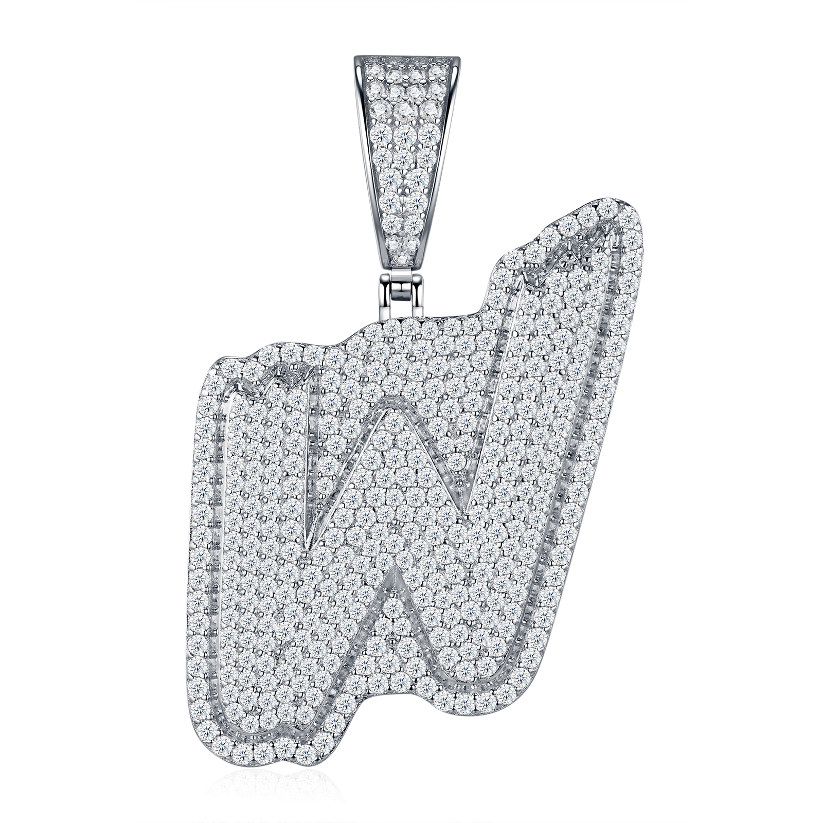 Fashion Design 26 Letters - W Set With Top Quality Moissanite, This Luxurious Fashion And Mid-Scale Trendy Jewelry Silver Pendant Necklace Features S925 Silver Electroplated With Platinum. - Image 1
