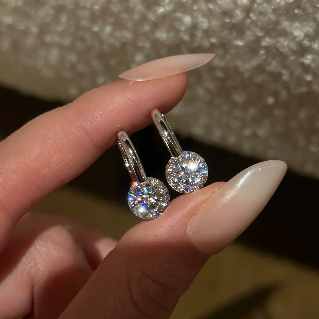 Floating Dainty Simulated Zirconia Hoop Clasp Earrings For Women, Cool Minimalist Style Sparkling 8 Hearts & 8 Arrows Cut Ear Jewelry — view 2