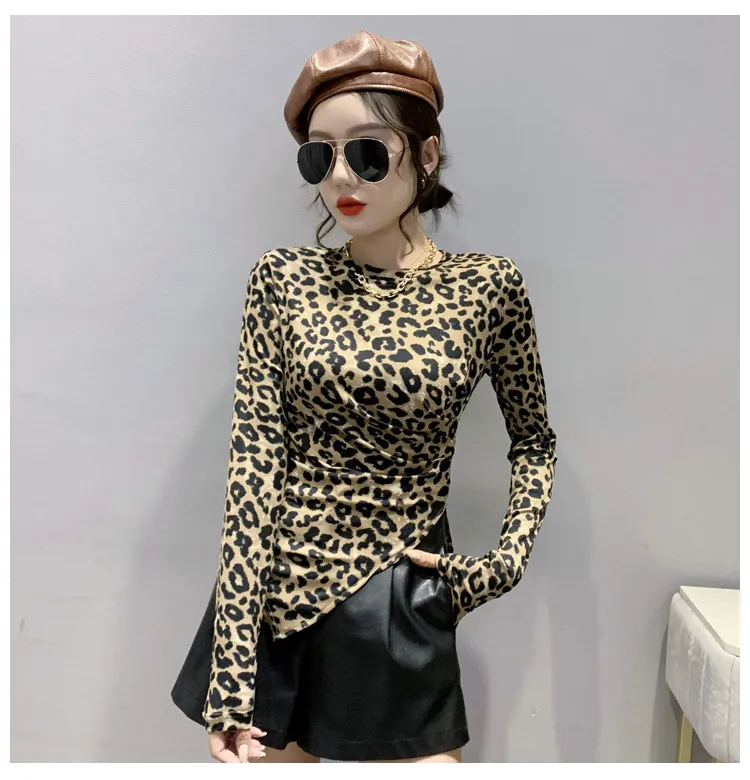 Fashion Net Red Solid Slim Chain Long Sleeve - Yellow Leopard Pattern