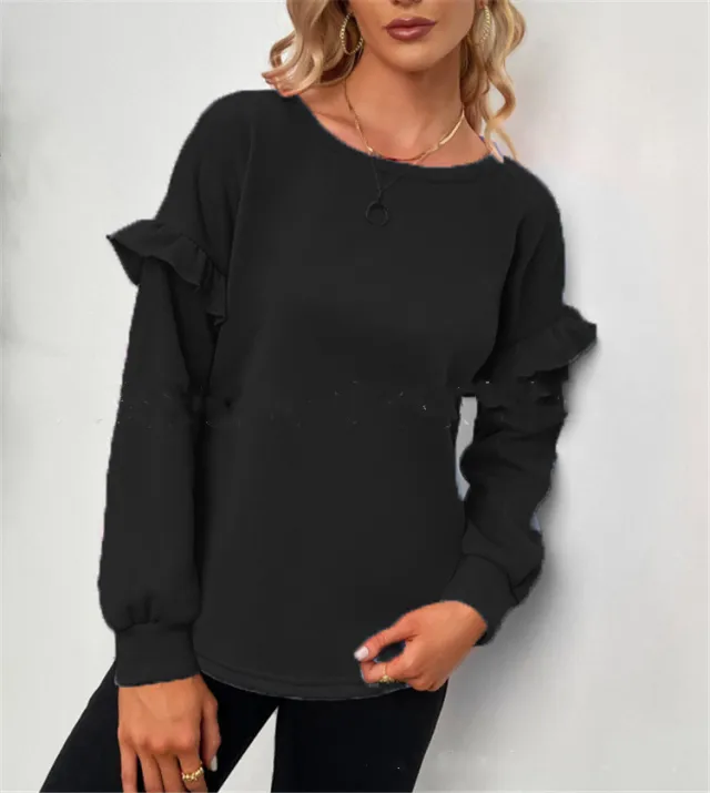 Solid Color Long Sleeved Round Neck Loose Sweater Black - Shop at LoveMi