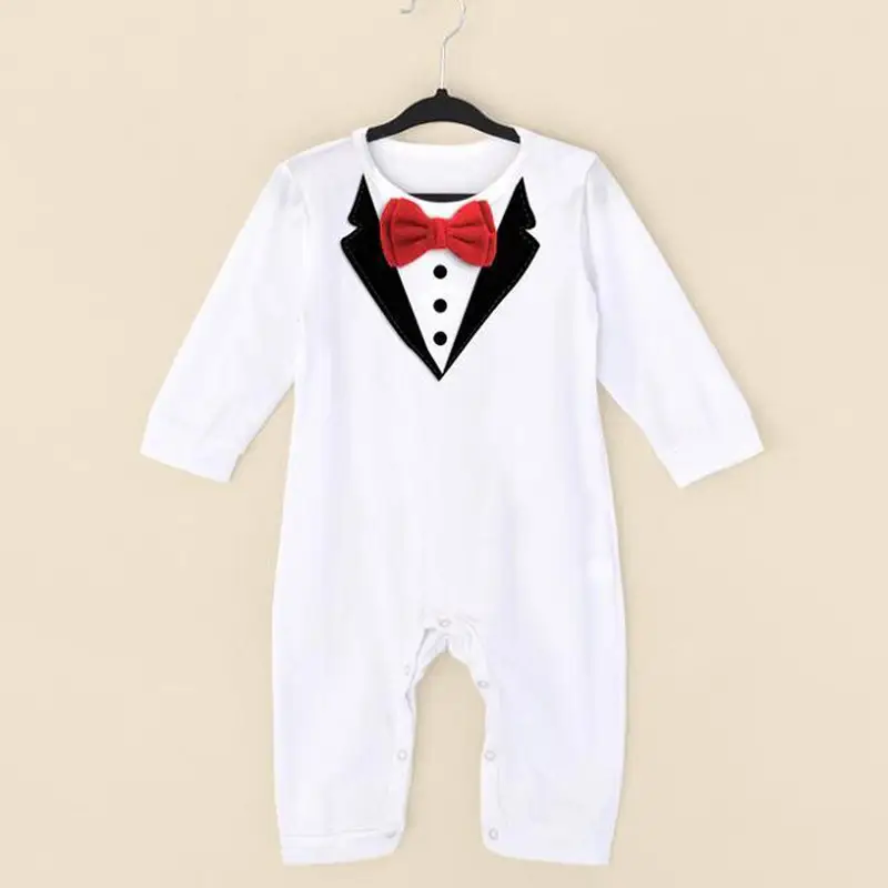 Boys Bow Tie Gentleman Long Sleeve Romper
