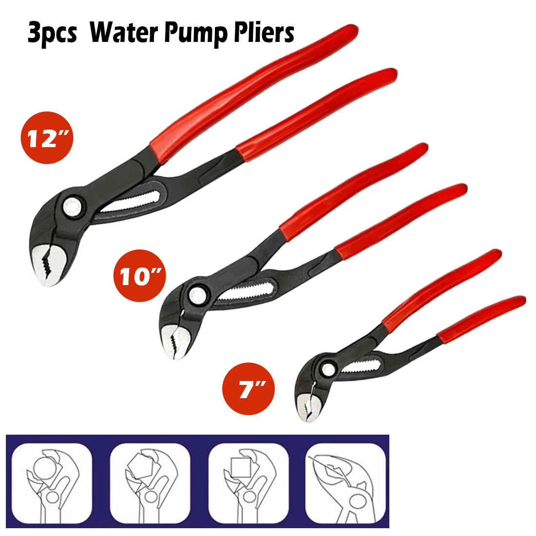 NEW 3x Water  Pliers Quick Release Plumbing Pliers Wrench Adjustable Water... 5