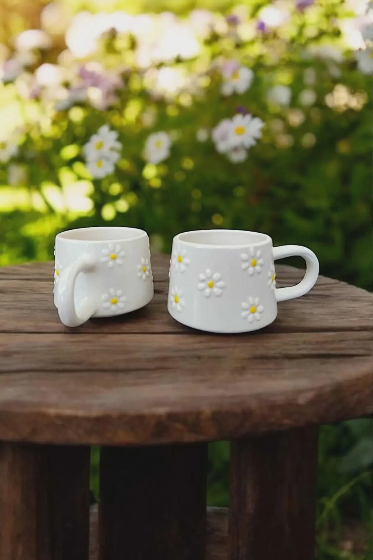 Handmade Ceramic Mug Set With Yellow Daisy Design For Coffee And Tea 3