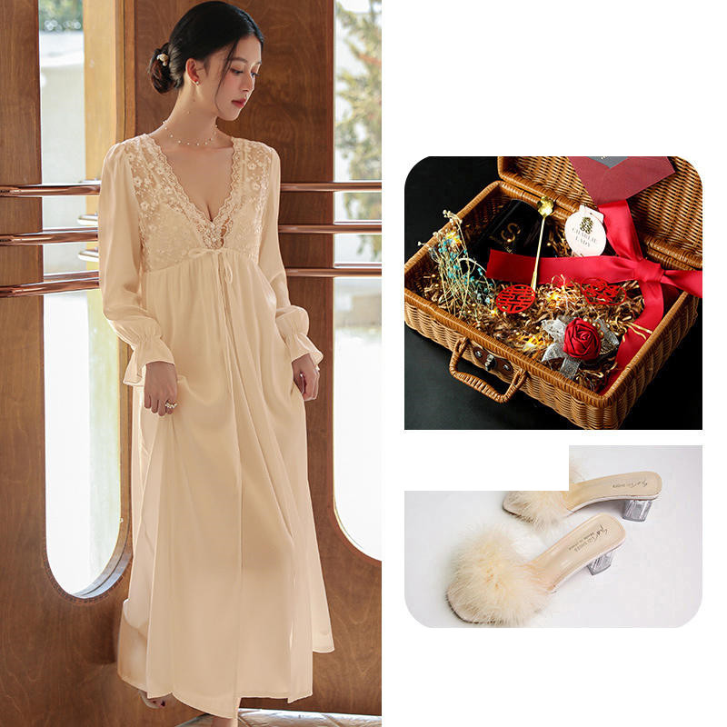 Title 5, Female French Niche Morning Gown Nightgown Lace...