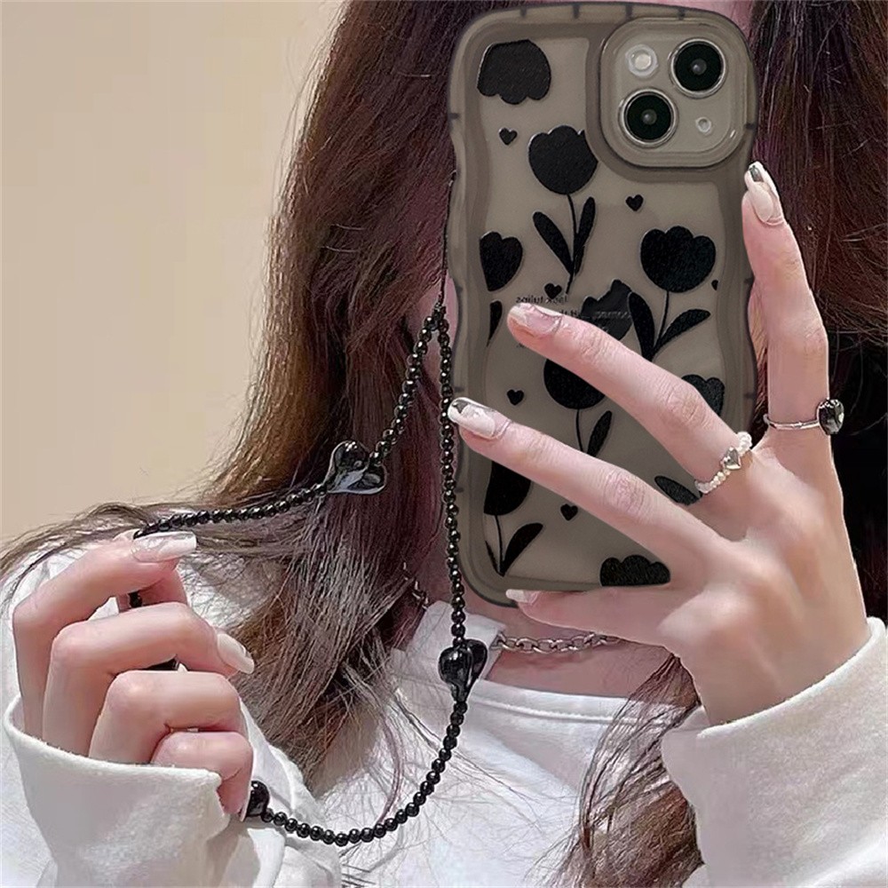 Advanced Niche Black Flowered Silicone Phone Case - Image 3