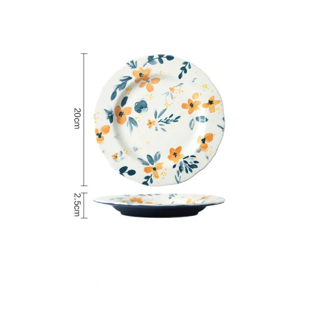 Japanese Ceramic Tableware Creative Bowl And Plate Combination Set 8.1Inch Lace Flat Plate - Shop at LoveMi