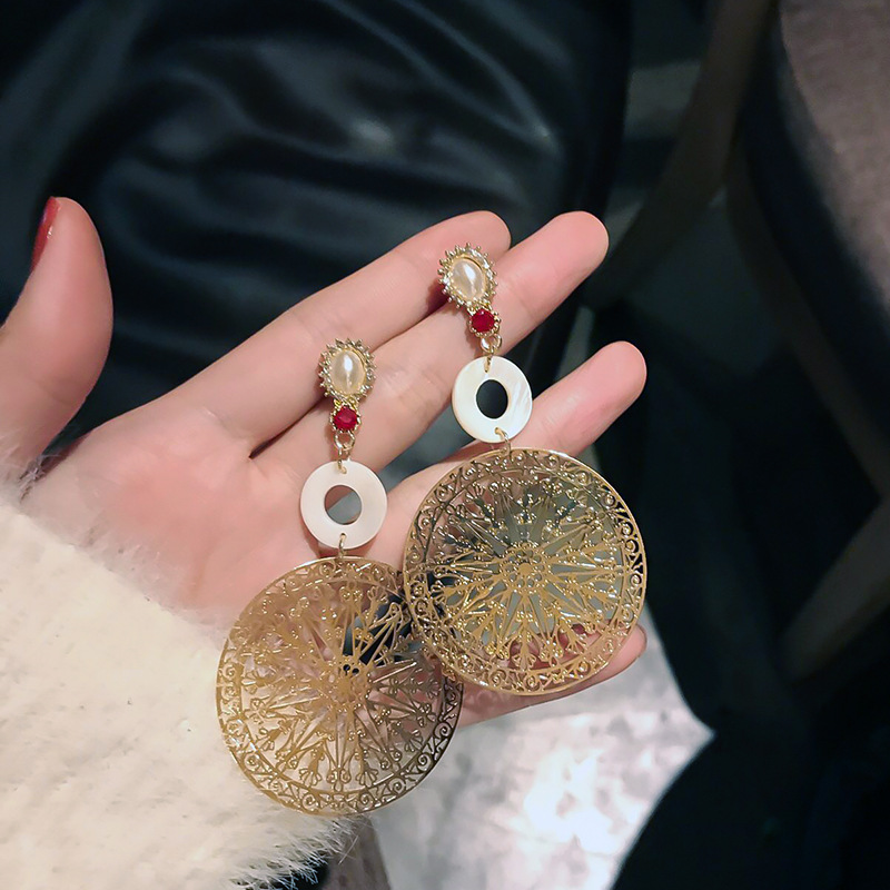 Exaggerated Large Hollow Carved Round Metal Earrings With Silver Needle