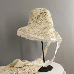 Women's Summer Lace Lace Beach Hat Small Seaside - Beige - View 1