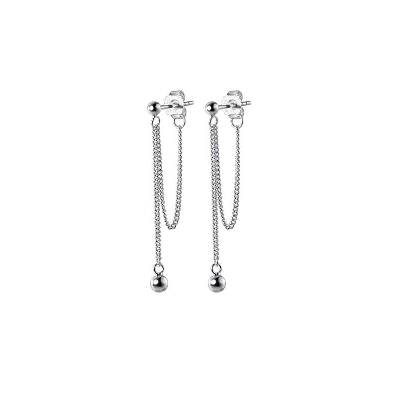 Title 3, Womens Long Chain Stud Earrings with Small Bal...