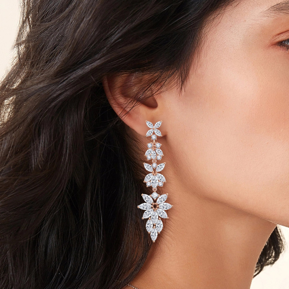 Leaf Shape Cubic Zirconia Drop Earrings