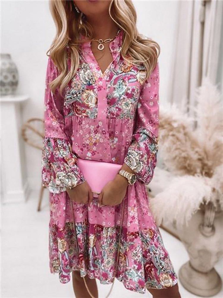 Boho Floral Patchwork Long-Sleeve Mini Dress — product details and sizing image 8