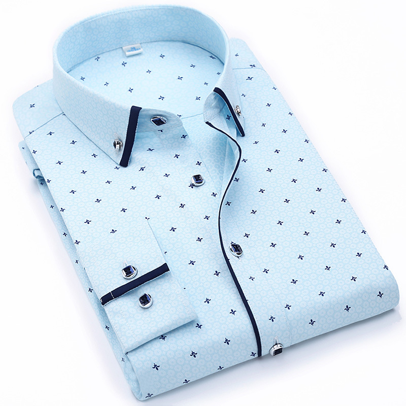 Men's Solid Color Casual Printed Long Sleeve Shirt