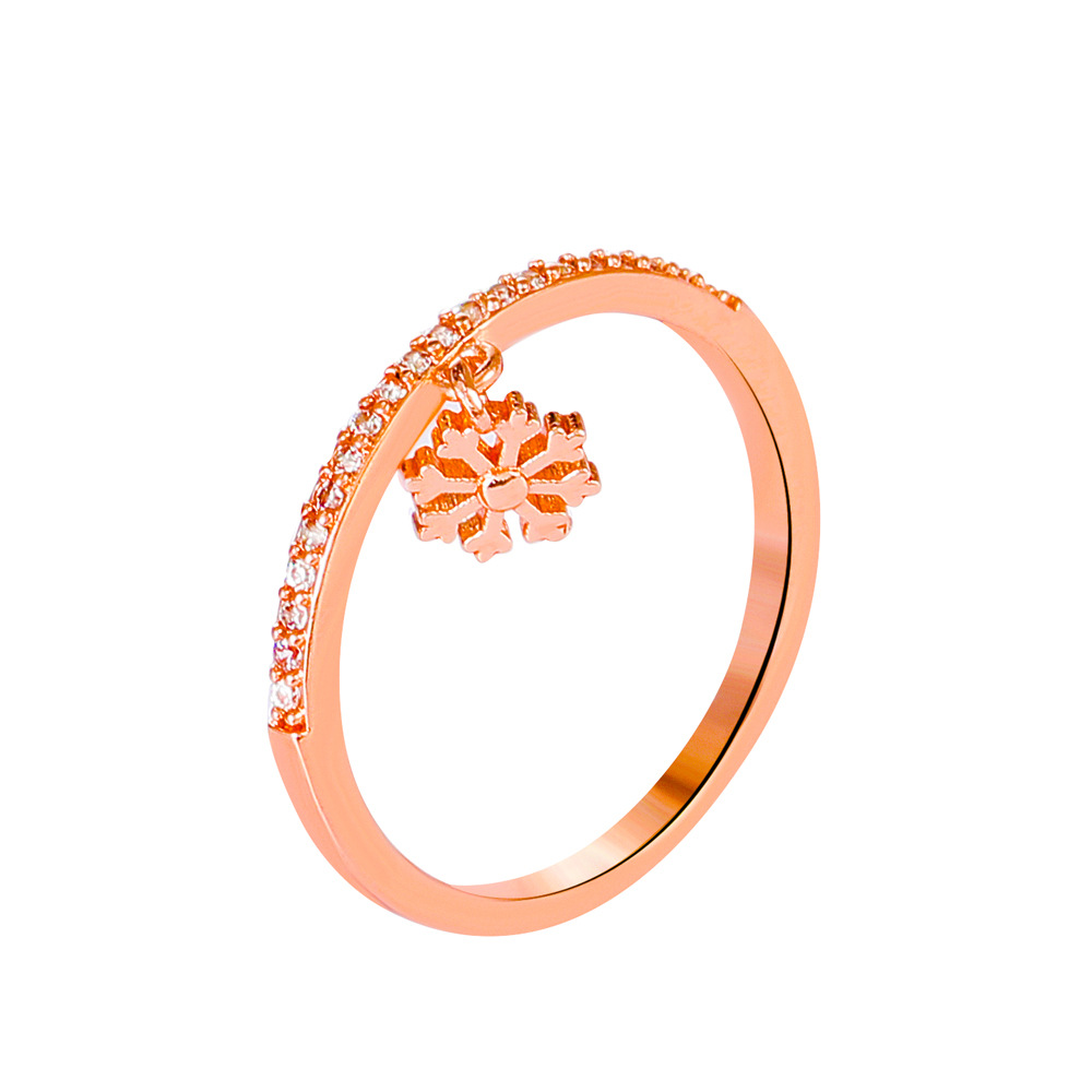 Simple Copper Inlaid Zircon Snowflake Ring Ins