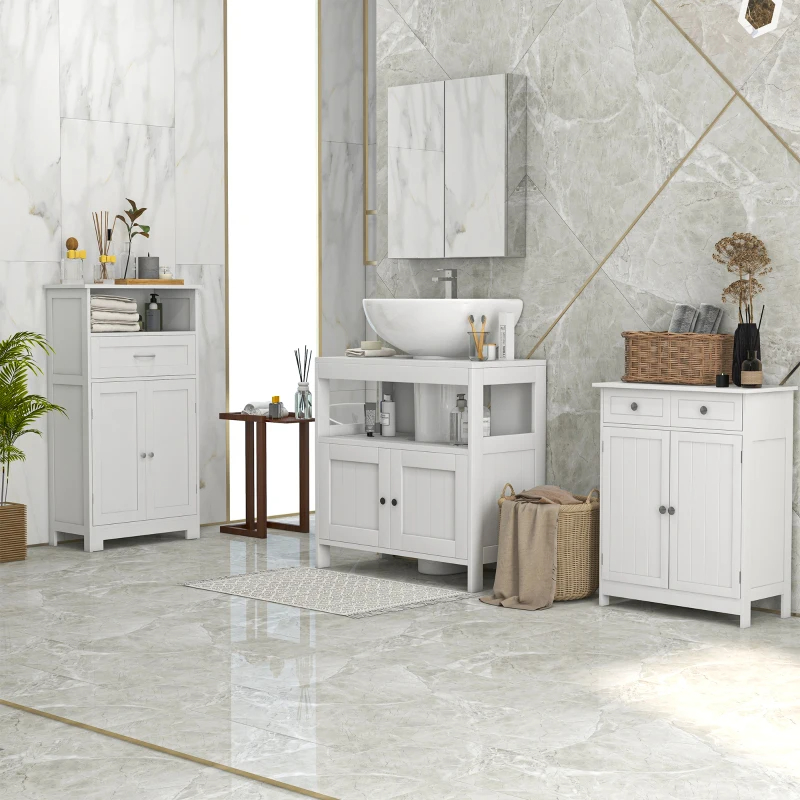 Kleankin Pedestal Sink Storage Cabinet, Bathroom Under Sink Cabinet With 2 Doors And Open Shelf, Bathroom Vanity, White