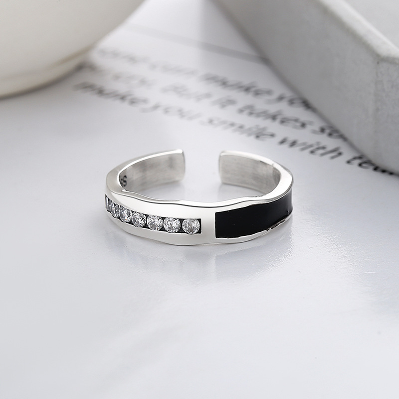 Women's S925 Silver Fashion Gang Drill Open Ring