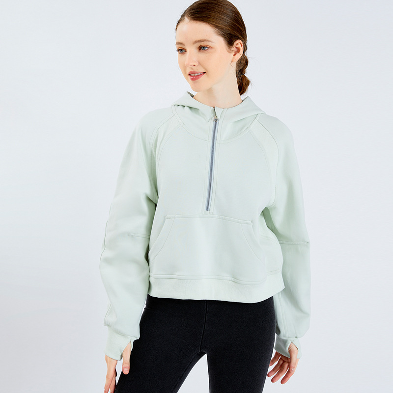 Women's Half Zip Loose Trendy Hooded Sports Sweatshirt