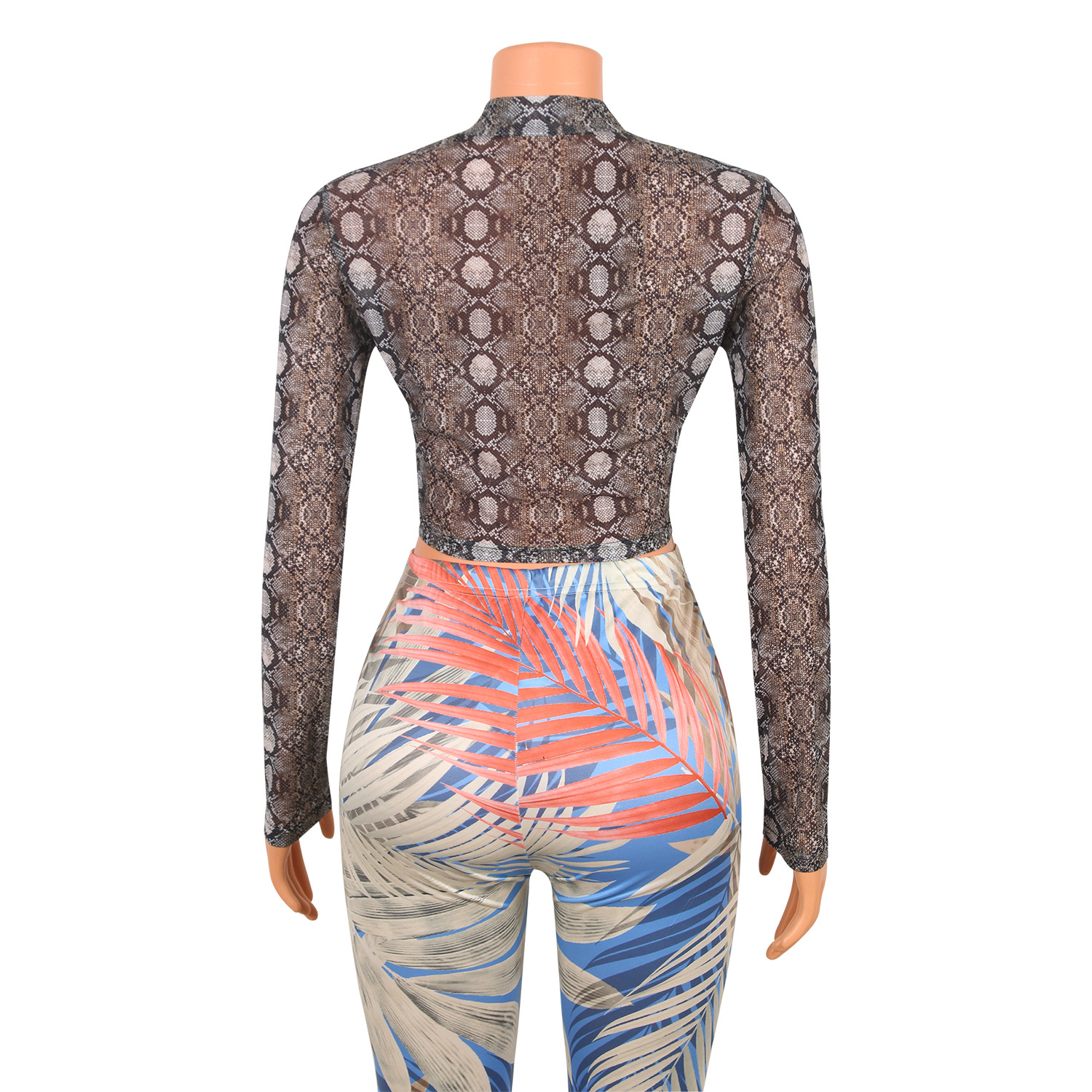 Title 10, Fashion Mesh See-Through Snake Print Long-Sleev...