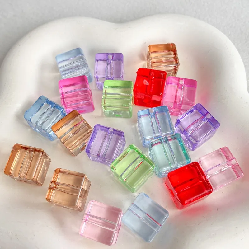 Flat Clear Acrylic Cube Beads, Framed Jelly