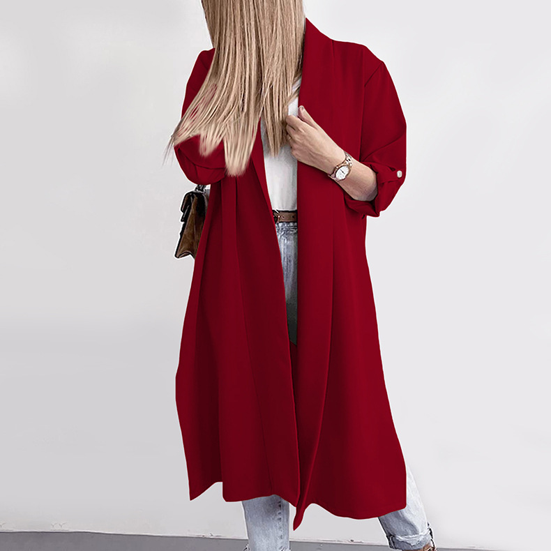 Title 8, Lengthened Solid Color Trench Coat Without Belt...