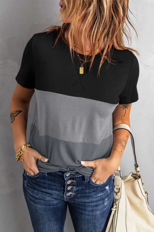 Match Color Short Sleeved T shirt Women Loose 100 Matching Top Match Color Black - Shop at LoveMi