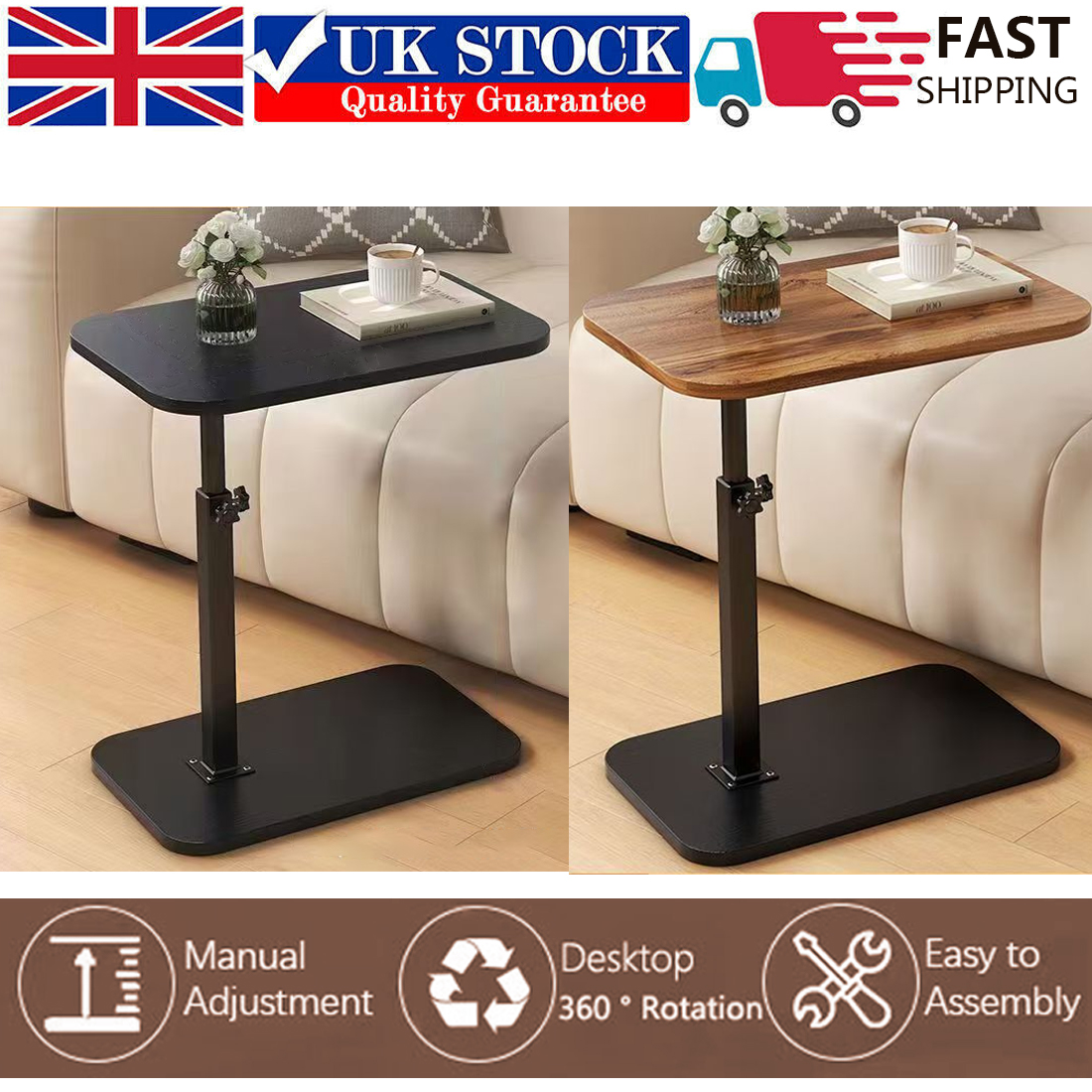 Adjustable C-Shaped Sofa Side End Table Coffee Laptop Living Room Bedroom — image 4