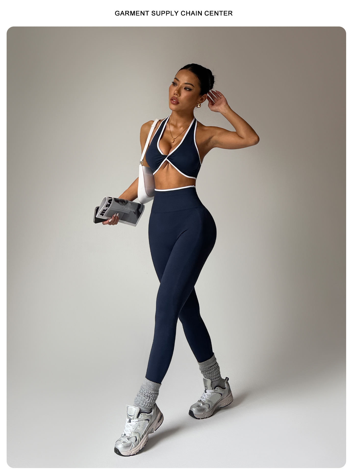 Seamless Color Block Yoga Outfit Set, Including Sports Bra And Long Pants For Fitness 4