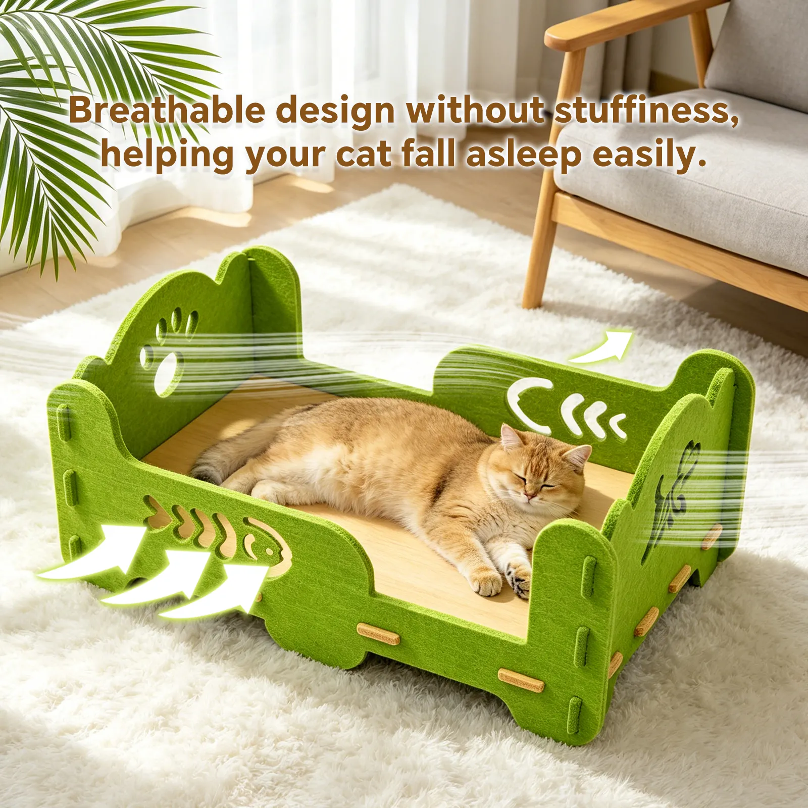 Elevated Felt Cat Bed Frame, Raised Open