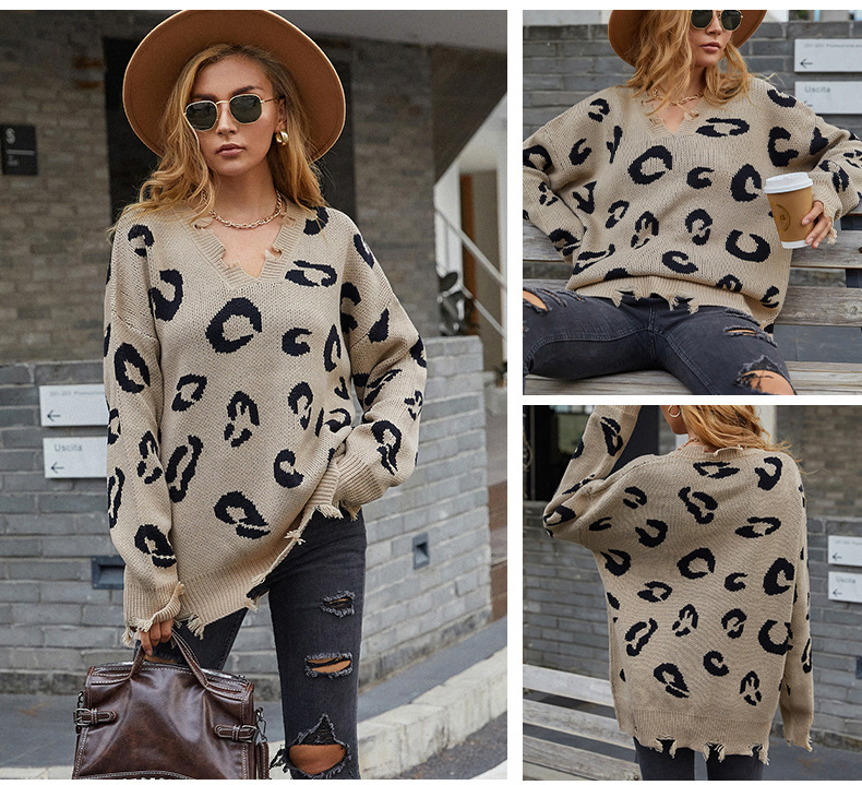 Title 3, Maglione leopardato con scollo a V da donna