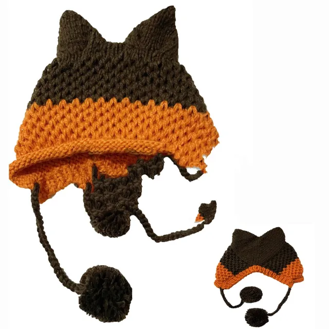 Fox Hat Colorblock Ear Fur Ball Orange - Shop at LoveMi