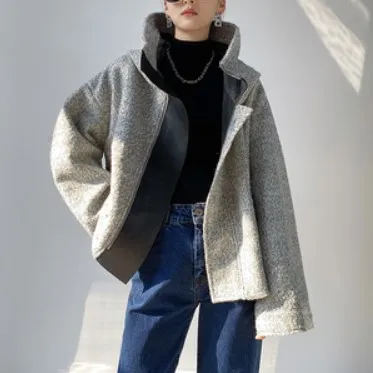 Fur One Piece Back to back Cap Coat Women's Winter Short Style Grey - Shop at LoveMi