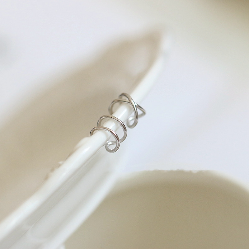 Ear Clip Without Pierced Female 925 Silver Plated 14K Gold Double Cross