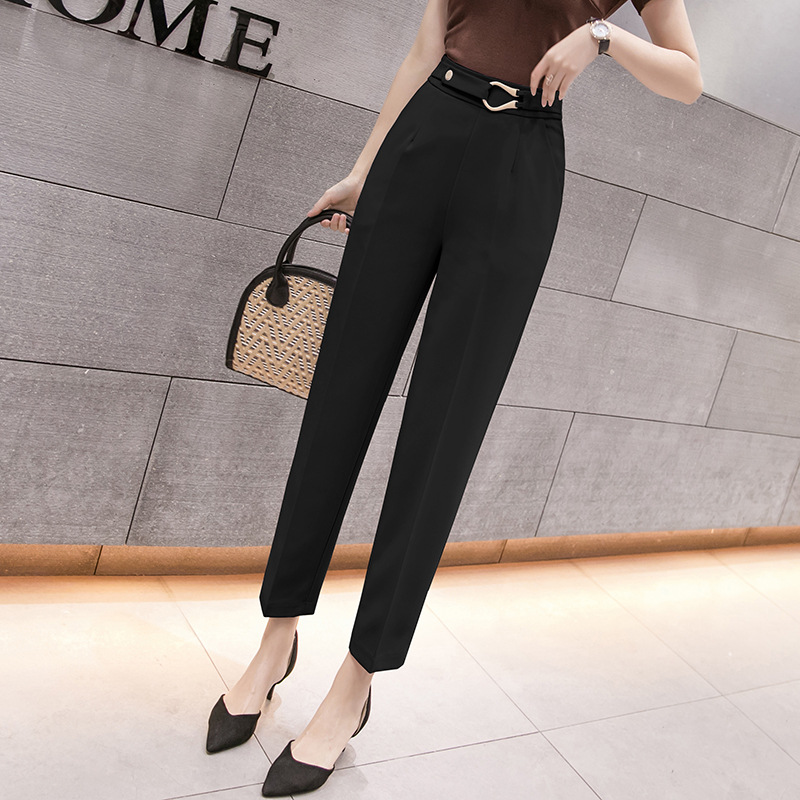 Women's Spring New High-waist Slim Straight-leg Casual Cropped Trousers
