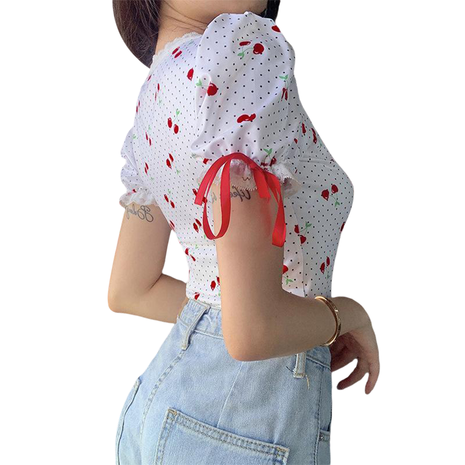 Cherry Print Bow Tie Women's Clothing