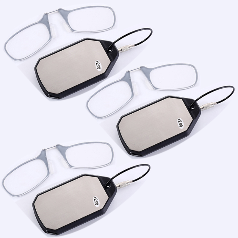 Title 3, Portable Mini Reading Glasses Keychain Clip Nose