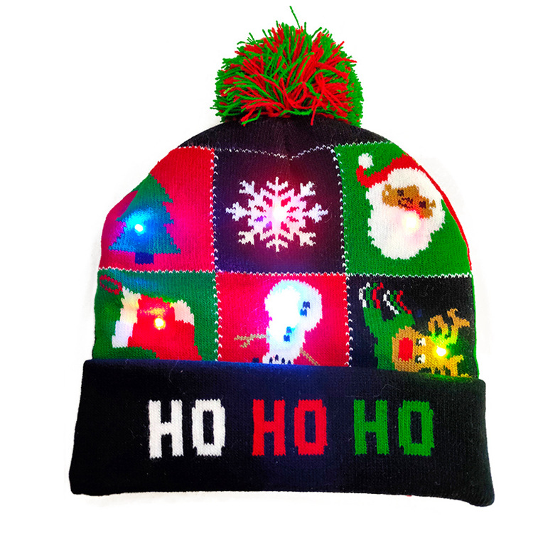 LED Christmas Hat Sweater Knitted Beanie Christmas Light Up Knitted Hat Christmas Gift Kids Xmas New Year Decorations F One Size - Shop at LoveMi